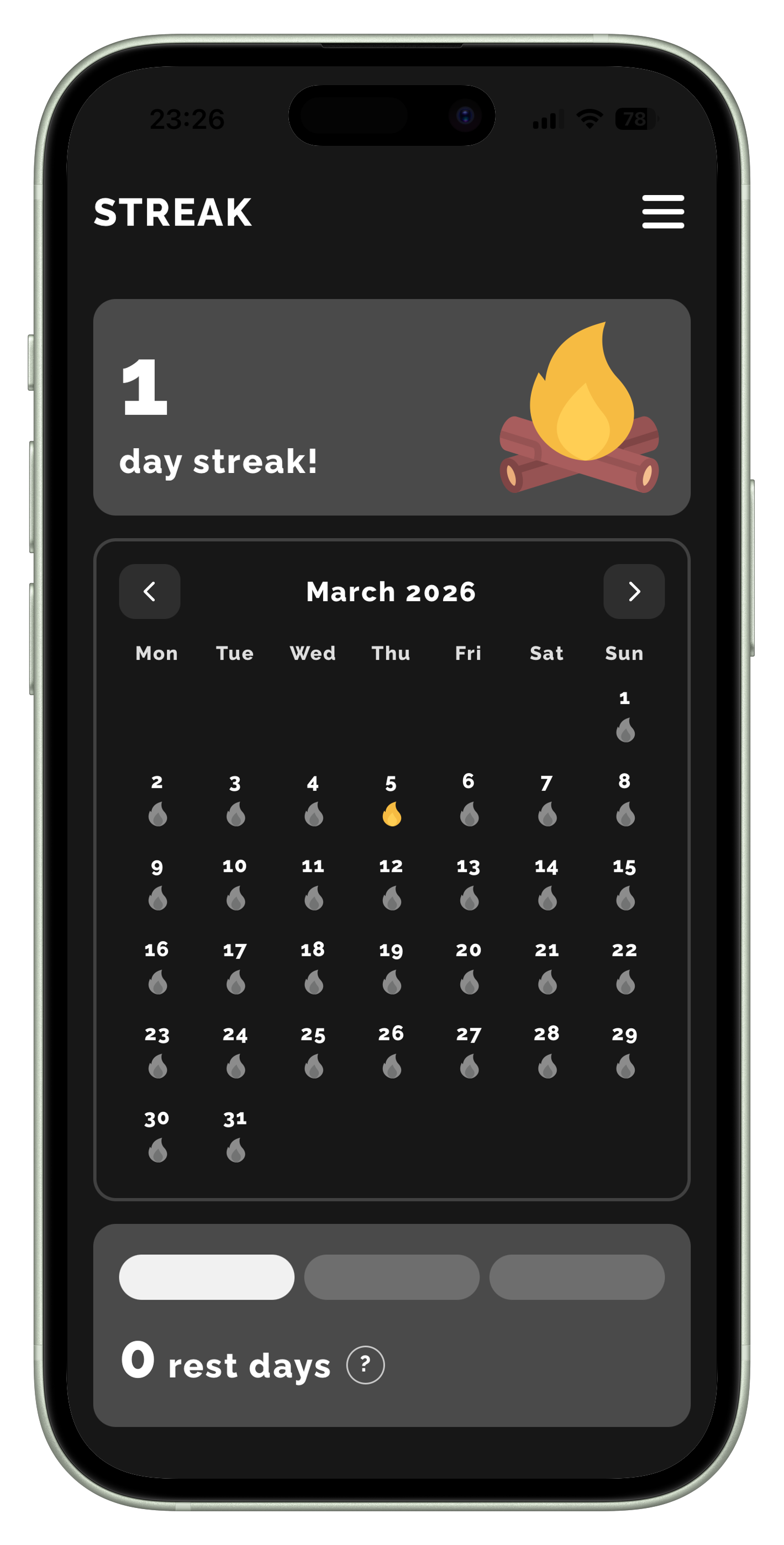 Streak screen mockup
